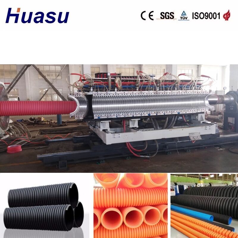 PLC Controlled Double Wall Corrugated Pipe Extrusion Line with 100-1000 Kg/h Capacity and 32mm-1600mm Pipe Diameter